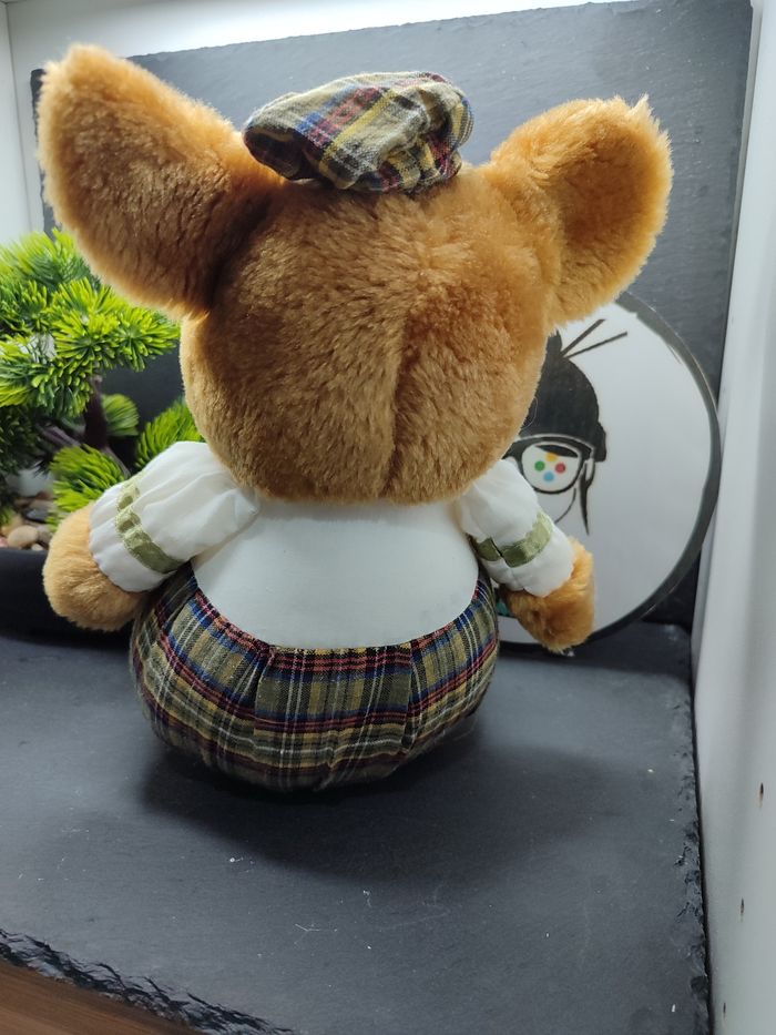 Peluche rat souris Cp colmar marron salopette béret blanc carreaux ancien boule - photo numéro 2