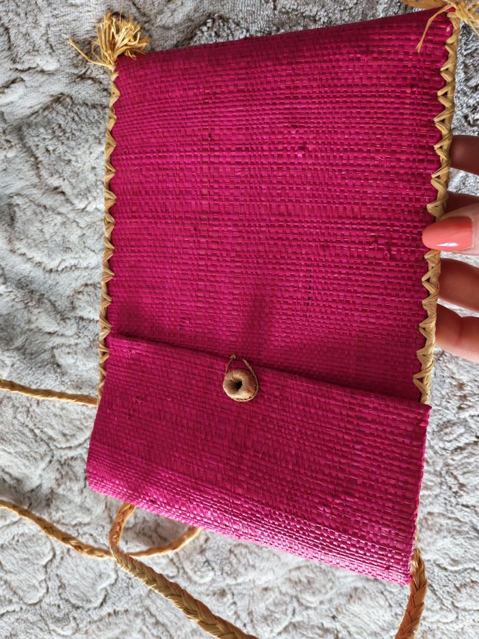 Pochette de paille rose fuschia - photo numéro 3