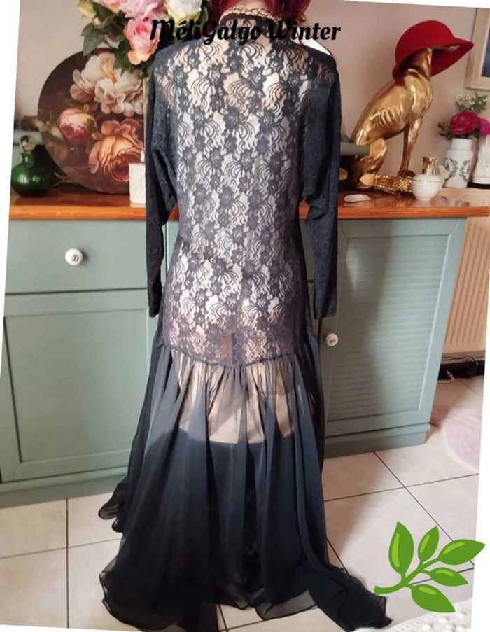 🌹Long Déshabillé/Nuisette Dentelle & Voile Pièce Vintage Natori T38/40🌹 - photo numéro 12