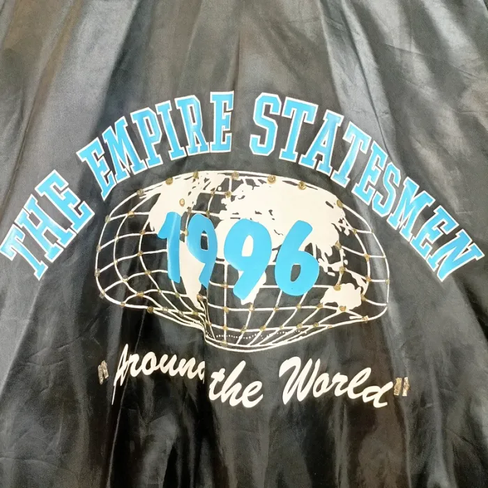 Veste vintage satinée noire 1996 Staff Sportsmaster L brodée The Empire Statesmen A1281 - photo numéro 3