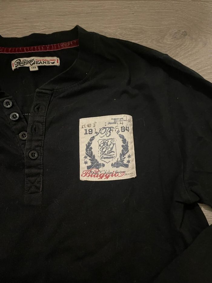 T-shirt à manches longues noir col à boutons motifs devant et dos The Biaggio Jeans taille 14 ans - photo numéro 5