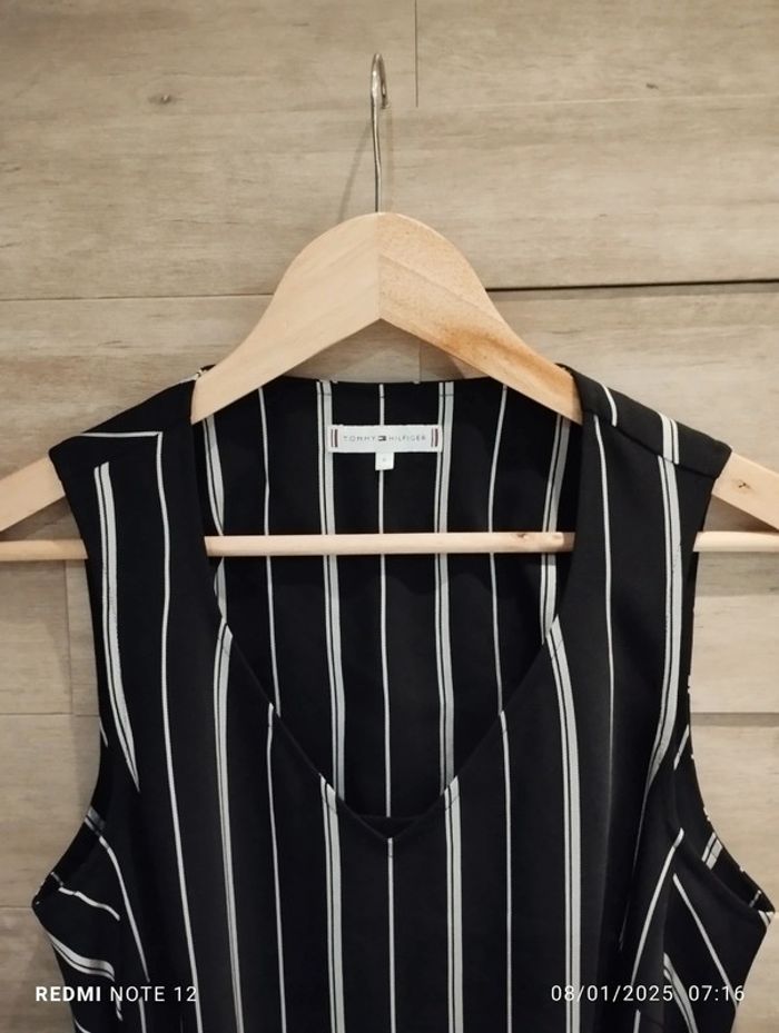 Robe asymétrique Tommy Hilfiger noir blanc rayures ceinture T6 - photo numéro 2