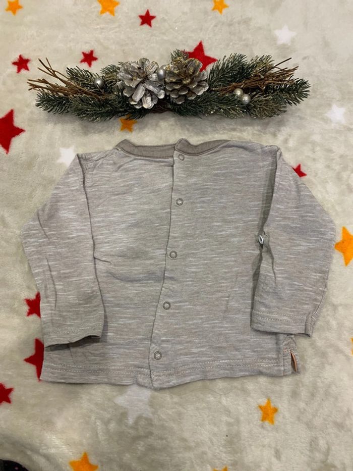 Tee-Shirt Manches Longues Gémo Taupe et Blanc 6M - photo numéro 7