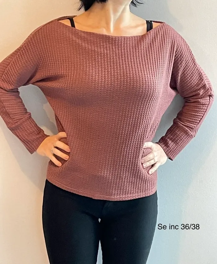 Pull mi saison manches 3/4 rose poudré