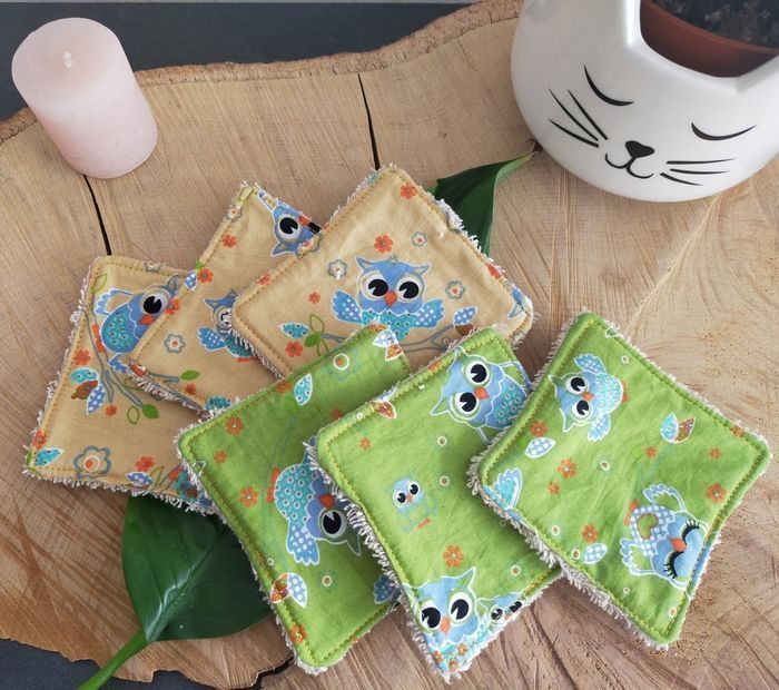 6 lingettes lavables chouette