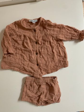 Ensemble 2 pièces vieux rose gaze de coton vertbaudet 1 mois tbe