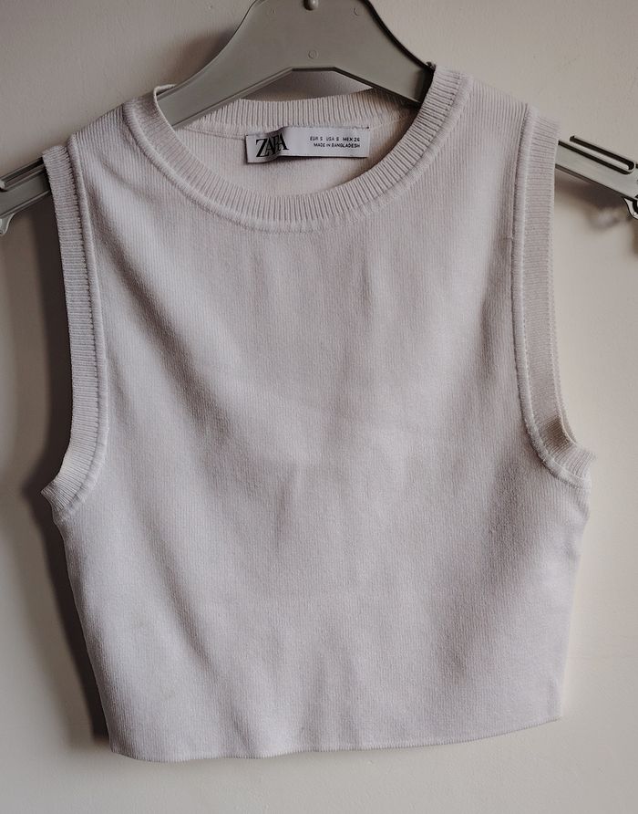 Top court côtelé blanc ZARA – Taille S
