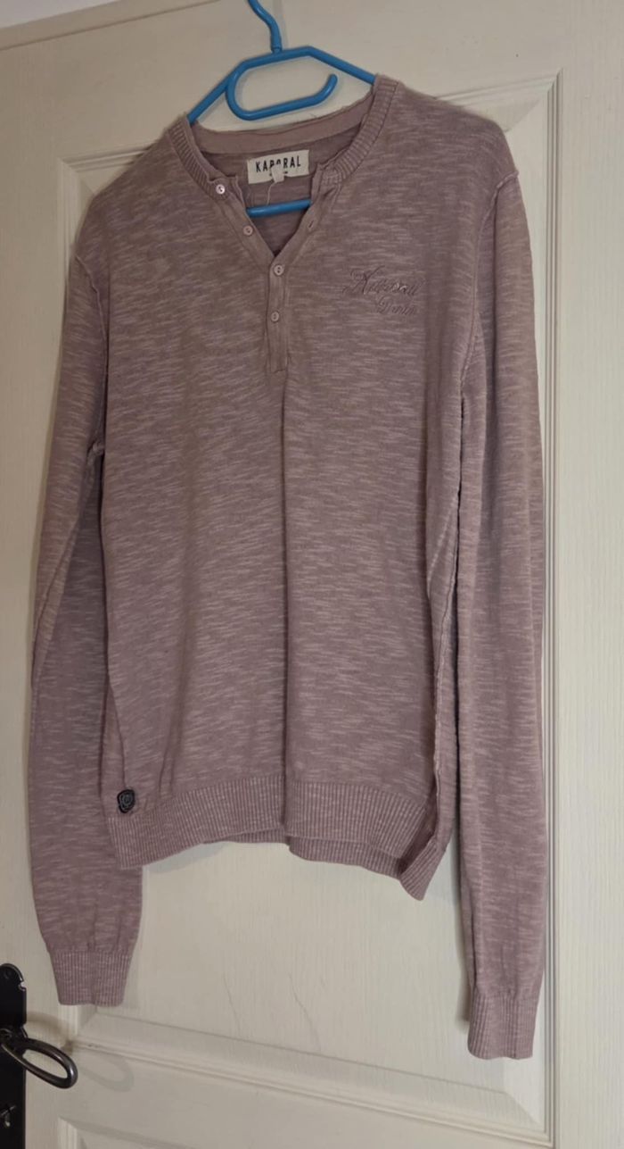 Pull homme Kaporal rose chiné – coton & lin – taille M - photo numéro 3