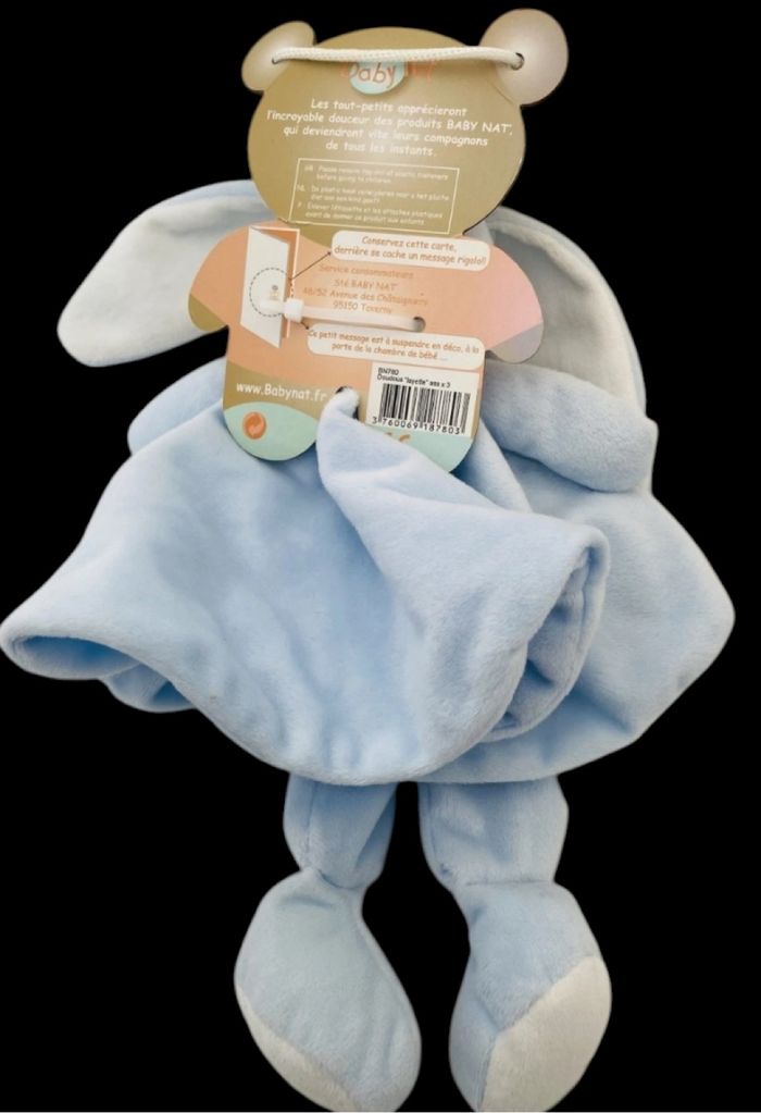 ❤️ B5393 Doudou Plat Mouchoir lapin Layette Bleu Baby Nat Babynat - photo numéro 2