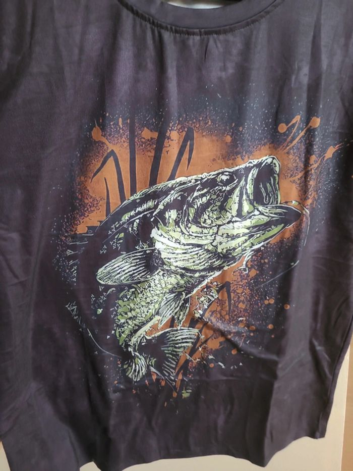 Tee shirt pêche TM gris foncé neuf - photo numéro 2