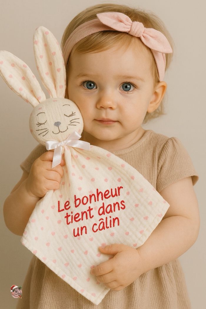 Doudou lapin cœur personnalisé
