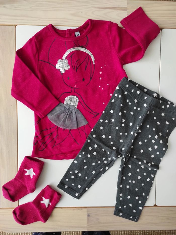 Ensemble tee-shirt/legging/chaussettes fille 6mois
