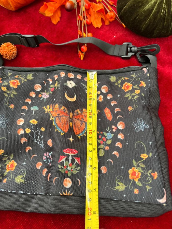 Sac bandoulière bohème motif papillon, lune & fleurs - photo numéro 4
