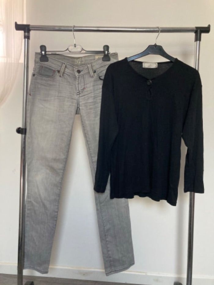 Lot jean gris + haut manches longues