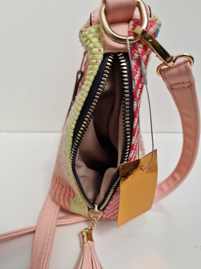 Sac Bandoulière Tressé Multicolore Pompons Franges Roses - photo numéro 15