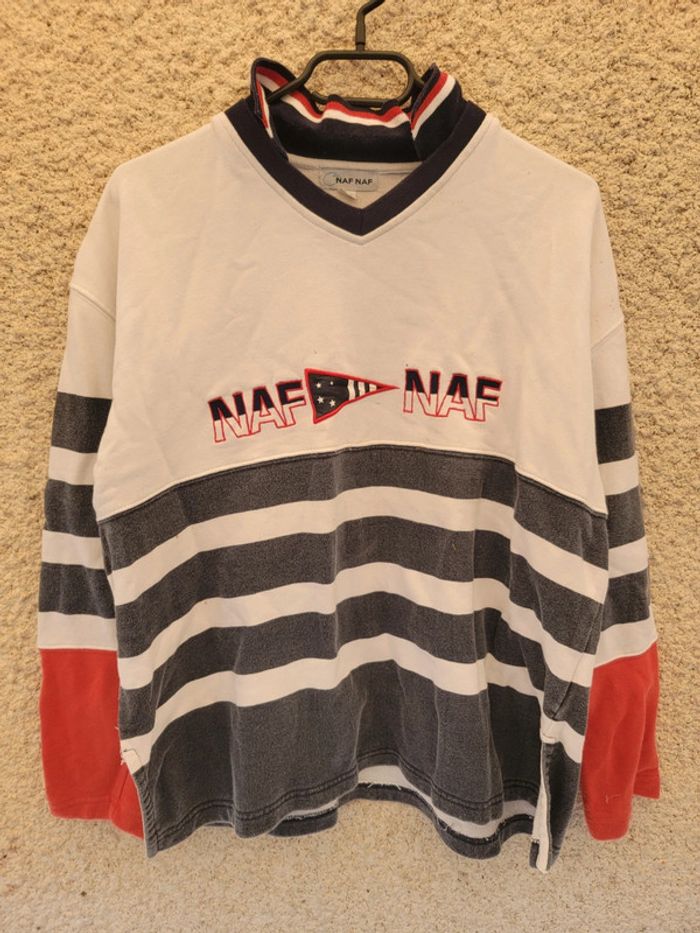 T-shirt Sweat Naf Naf vintage à rayures grunge tie and dye