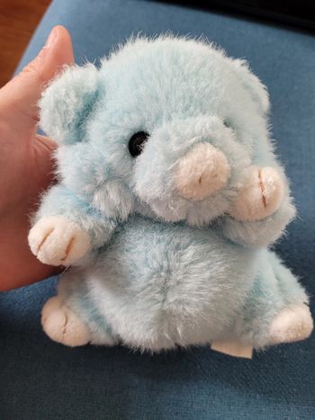 RARE Peluche cochon porc verrat Boulgom bleu ciel blanc 16cm ours doudou collection Made in France