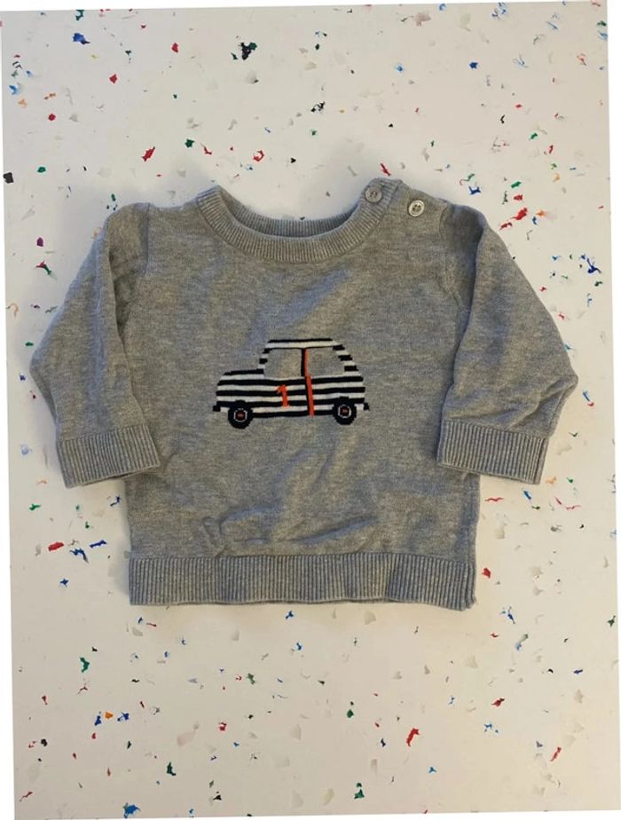 Pull en coton gris avec motif voiture Jacadi 6 mois - photo numéro 2