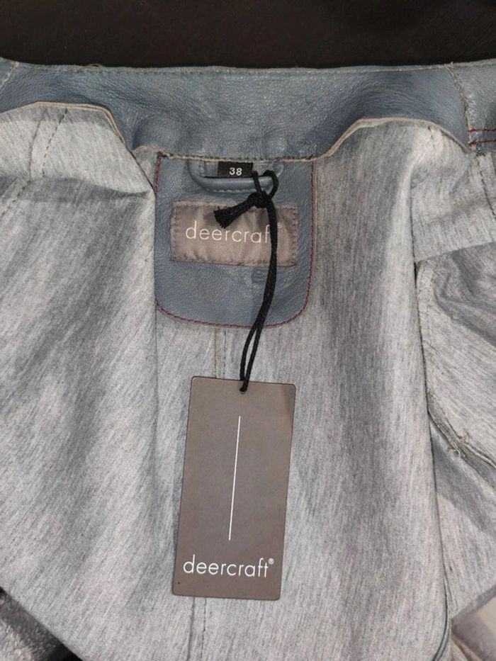 Veste cintrée / blazer / perfecto /spencer cuir  gris bleuté deercraft t 38 - photo numéro 6