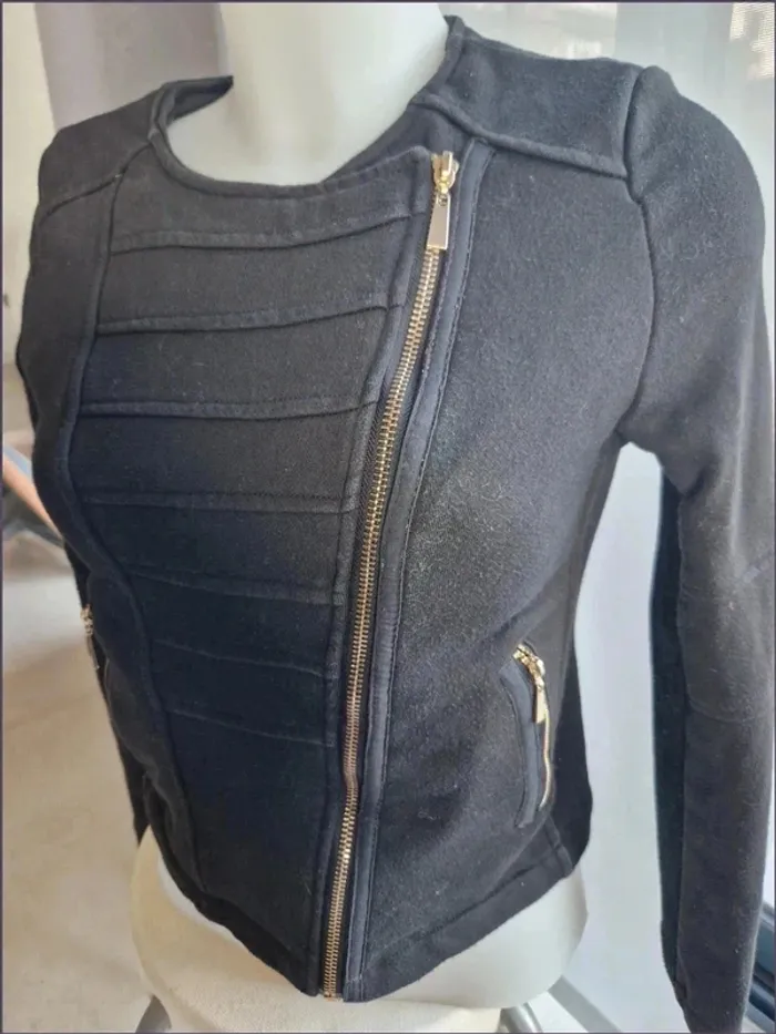 Veste Gilet noir zip asymétrique - Taille XS - photo numéro 2