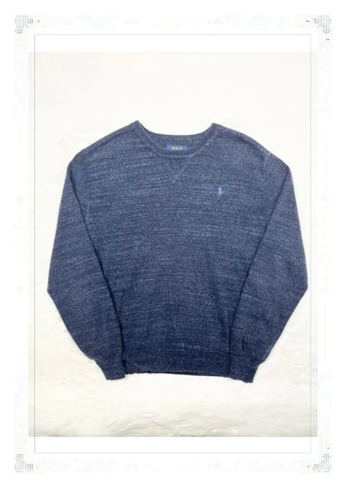 Ralph Lauren pull col rond bleu marine chiné homme taille M coton - photo numéro 2