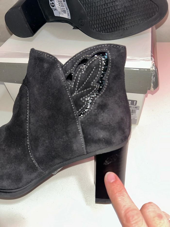 Bottines neuves noir cuir toucher velours nubuck - photo numéro 10