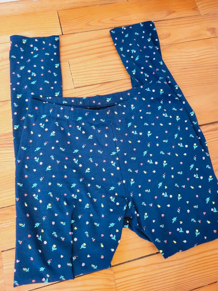 Legging sport bleu marine taille XS 34 coquette motifs fleurs floraux - photo numéro 2