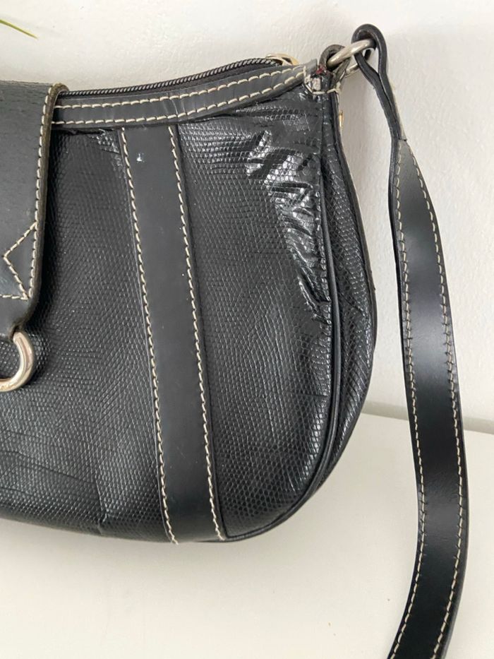 Sac à Main Vintage LANCEL Paris - Cuir Noir Aspect Lézard - Années 90/2000 - photo numéro 2