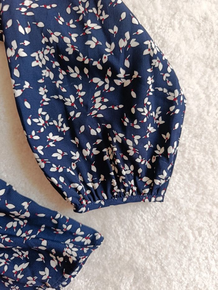 Blouse haut top cache coeur Comptoir des cotonniers 38 bleu marine et blanc ceinture assortie - photo numéro 7