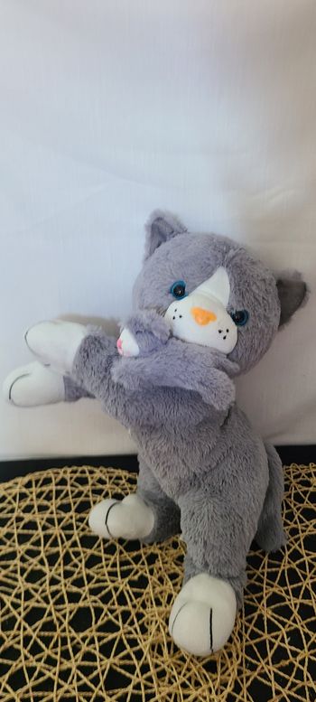 peluche chat gris et son petit doudou sunkid