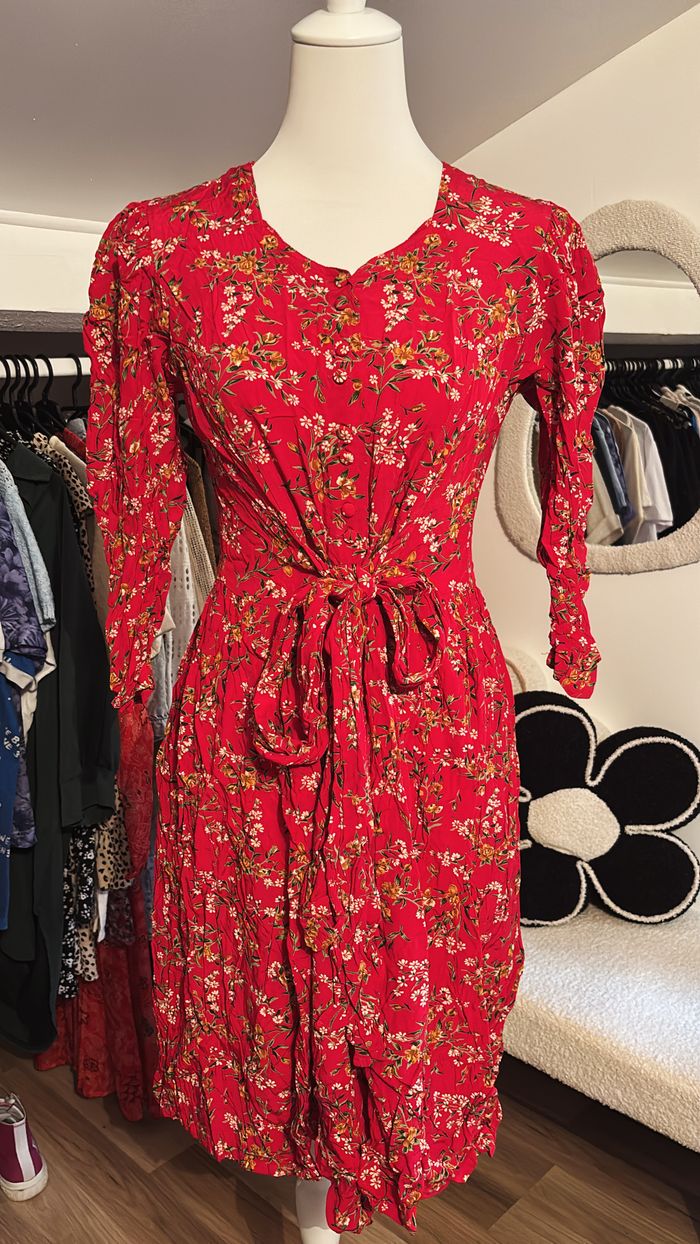 Robe longue rouge fleuries Boutique Indépendante T42/44