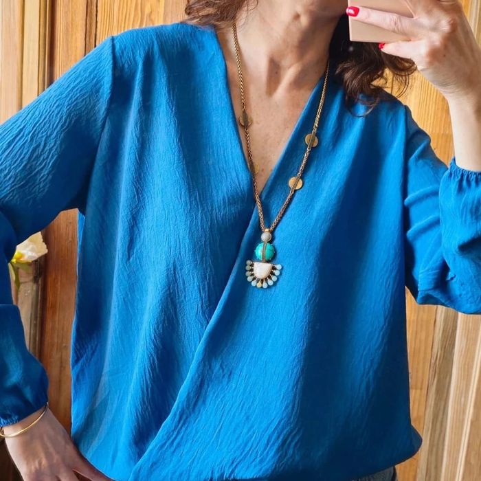 Blouse fluide vintage Made in France bleu - photo numéro 2