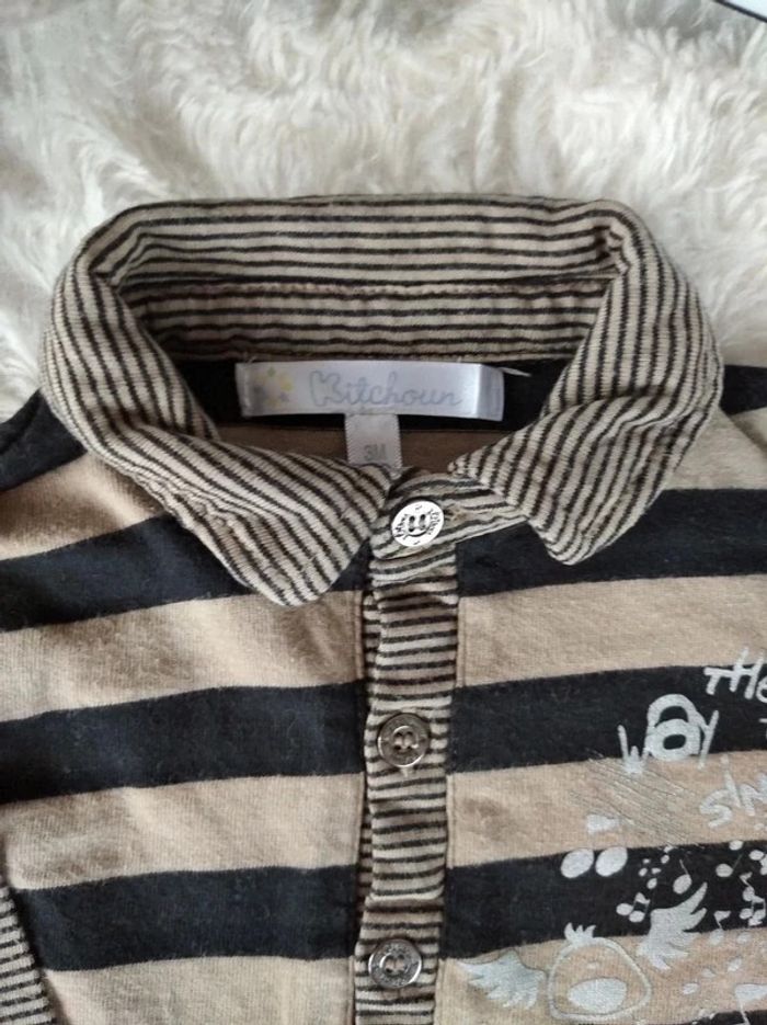Tee shirt Polo chemise manches longues Garçon 3 mois oiseau musique Kitchoun 100% coton - photo numéro 5