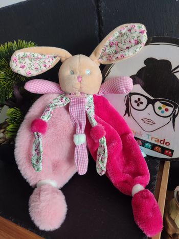 Doudou Knuffel Lapin Rose BN0111 Poupi Baby Nat' Mouchoir Plat Beige Fleur 1447