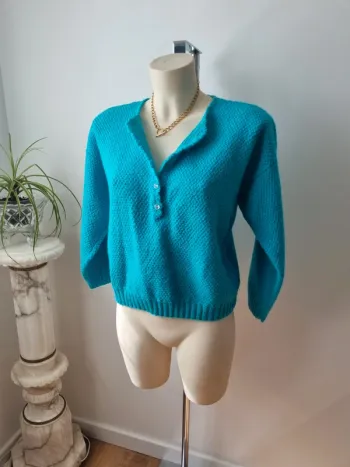 Pull turquoise tricoté vintage