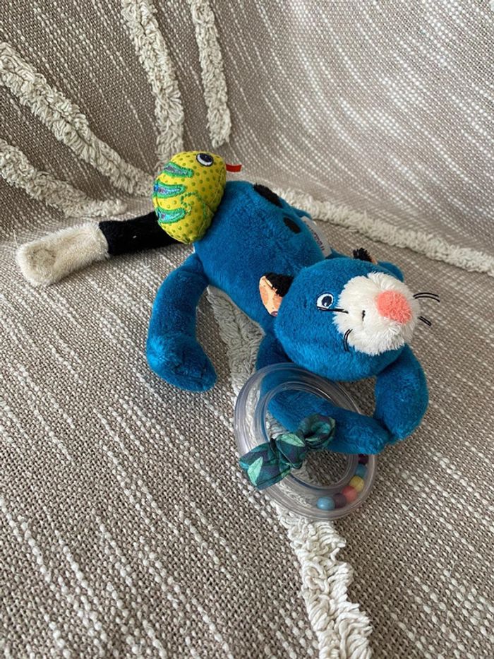 Peluche doudou d’éveil 29cm moulin roty panthère bleu très bon état - photo numéro 2