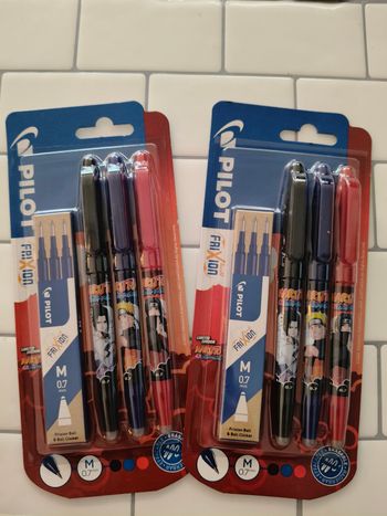 Lot de 2 packs Pilot frixion édition Naruto 3 crayons + 3 recharges bleu neufs