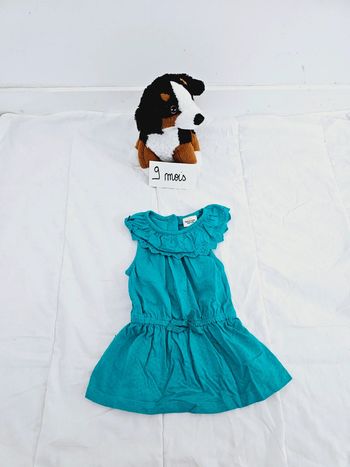 Robe bleue turquoise à volants habillée tape à l'œil TAO bébé fille 9 mois