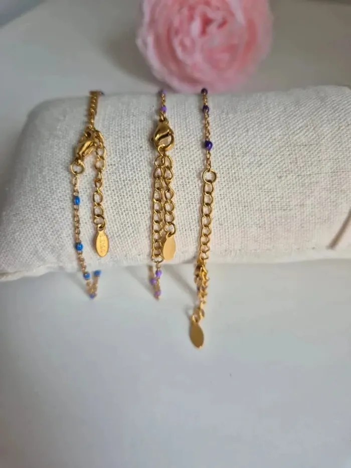 Lot de 3 bracelets en acier inoxydable dorée bleu violet - photo numéro 3