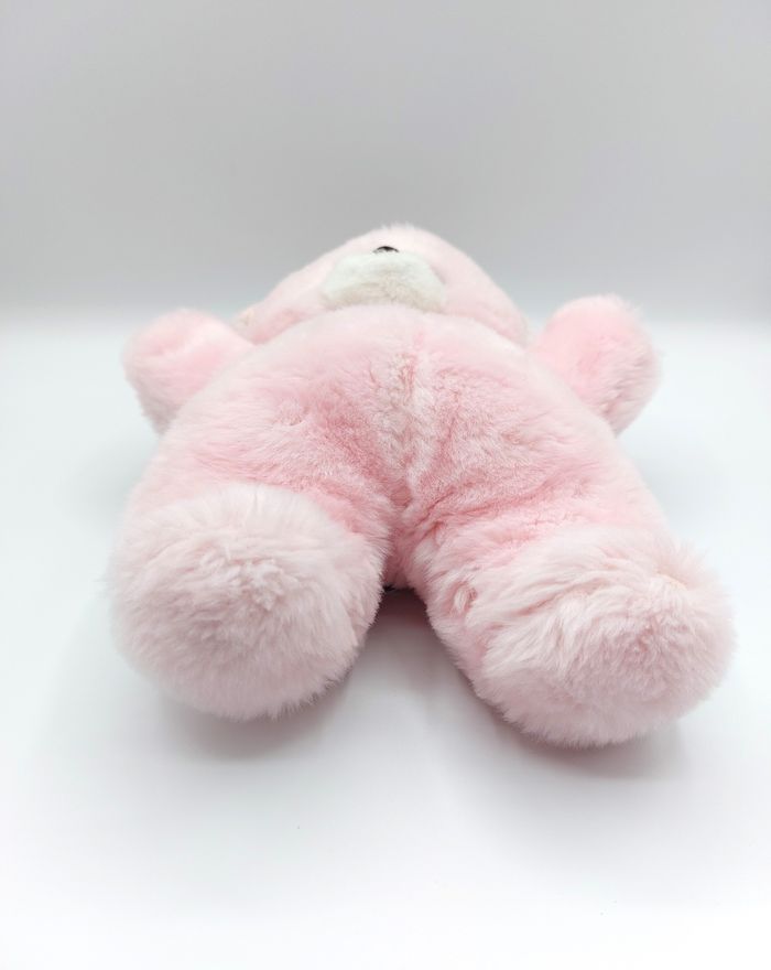 Ancien doudou peluche ours rose TARTINE ET CHOCOLAT VINTAGE 30 cm yeux bleus dur rayures - photo numéro 5