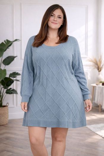 Robe pull en tricot maille losanges texturées bleue grise Femme taille 54 marque Asos 💍 