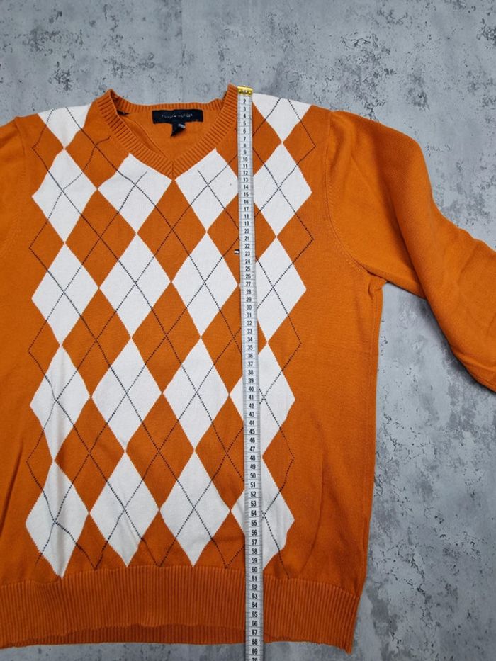 Pull col V Tommy Hilfiger orange à losanges – Taille M Homme - photo numéro 5