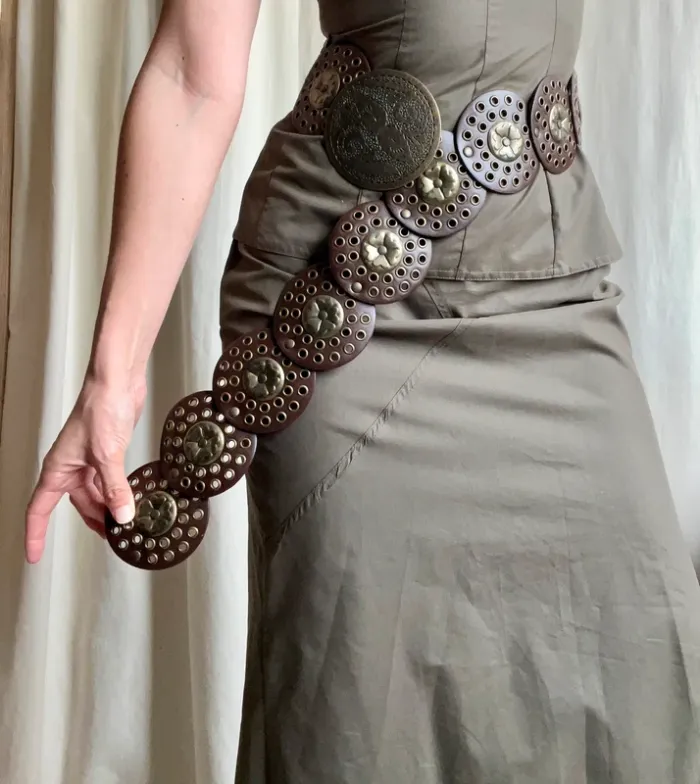 Ceinture à disques marron y2k Boho similicuir vegan - Taille ajustable - photo numéro 7