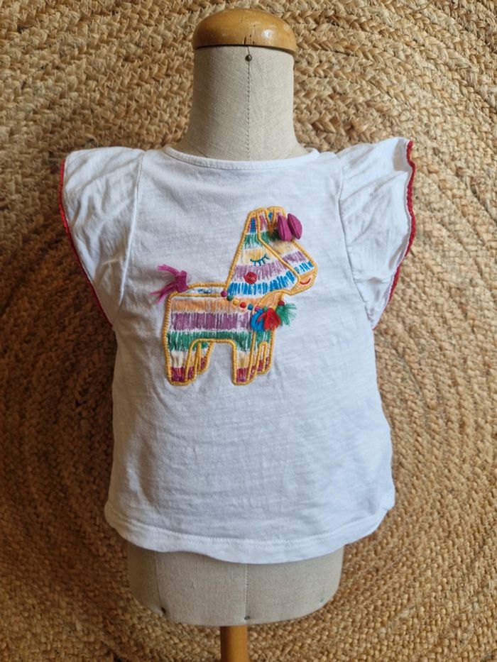 Jolie haut à manche courte blanc lama fille du pareil au même 24 mois 86cm - photo numéro 2
