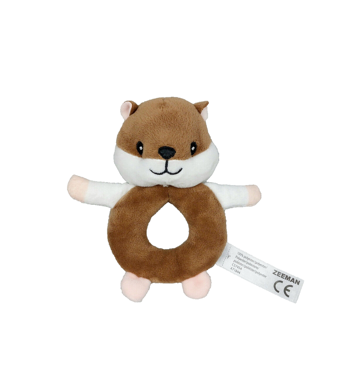 Doudou hochet grelot hamster marron blanc ZEEMAN