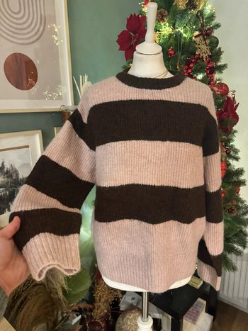 Pull en maille douce marinière rose marron taille S col rond