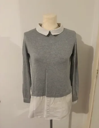 Pull chemise gris col blanc Atmosphere – Taille S