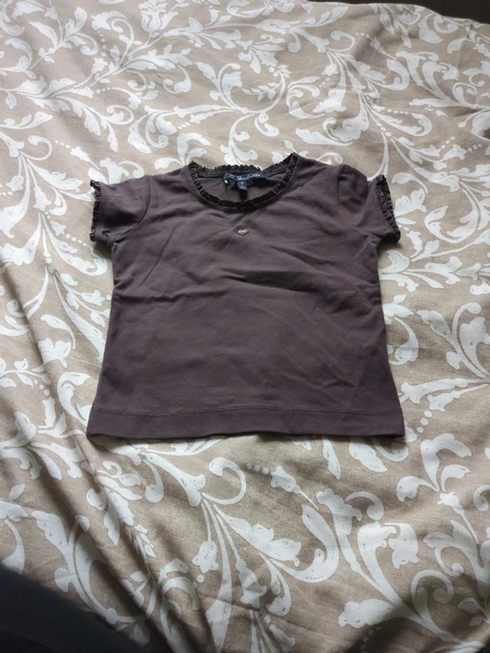T-shirt fille 3 ans Lili gaufrette marron col neuf