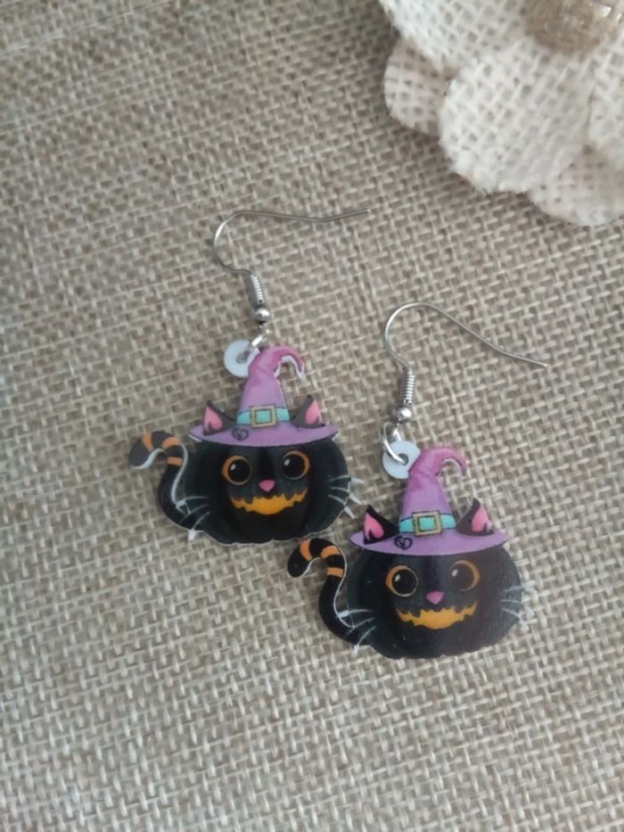 Boucles d'oreilles chats d'halloween