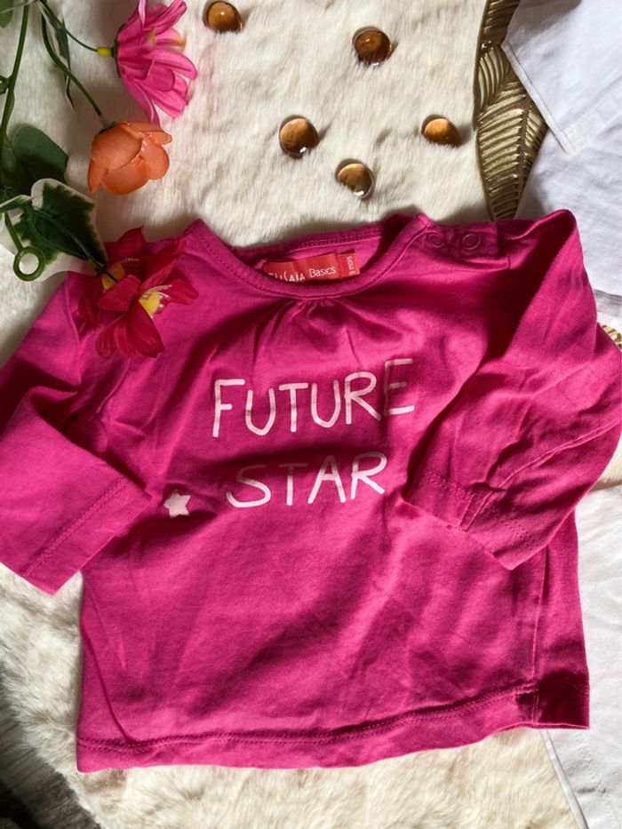 👚 Lot t-shirts manches longues - Blanc & Fuchsia - TBE - bebe fille Taille 9 mois🌺 - photo numéro 4